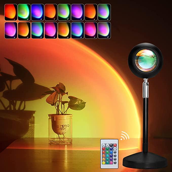 WAFUHS mart Bluetooth Night Light Rainbow Sunset Projector Lamp for Home Coffe shop Background Wall Decoration Atmosphere Table Lamp